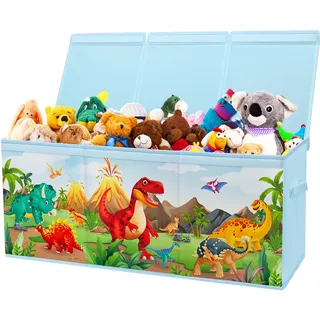 decalsweet Aufbewahrungsbox mit Deckel Kinder, Spielzeugkiste Dinosaurier | Extra Groß, Zusammenklappbare, Oxford, mit Griff, Wasserdichte Spielzeug Aufbewahrung, Kinderzimmer, 96×32×40 cm, Kleidung