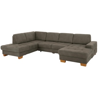 Wohnlandschaft HOME AFFAIRE "Puccini" Sofas Gr. B/H/T: 340 cm x 86 cm x 224 cm, Luxus-Microfaser Lederoptik, Ottomane links, mit Bettfunktion-mit Stauraum, braun (savannah) Wohnlandschaften mit Federkern, Sitztiefenverstellung, Kontrastnaht