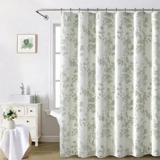 Salbeigrüner Duschvorhang 183 X 183 Cm Baumwolle, Florales Cottagecore Motiv Frühlingshafte Badezimmerdekoration Wasserdicht & Stilvoll