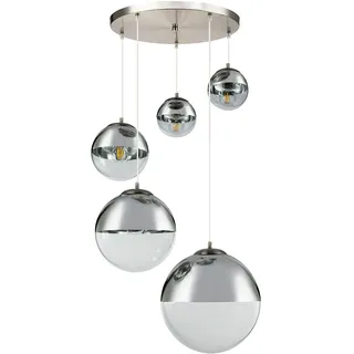 Hängeleuchte Esszimmer Modern Esstischleuchte Glaskugeln 5 Flammig Kugelleuchte Glas Groß, Nickel-matt klar chromfarben, 5x E27, DxH 65x150 cm