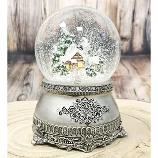 Schneekugel Weihnachten Spieluhr | Berghütte | B: 10cm | 20318 | Breite: 10 cm, Höhe: 14 cm | Zinnoptik Winterlandschaft verschneite Berge | Schüttelkugel Weihnachtsdekoration | mit Musik