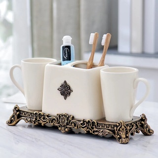Tauzveok Bad ZubehöR Vintage,Accessoires füR Bad Keramik,Seifenspender Set,Seifenspender Zahnputzbecher Wc Badezimmer Set Vintage Bad ZubehöR Bad Accessoire (White A)