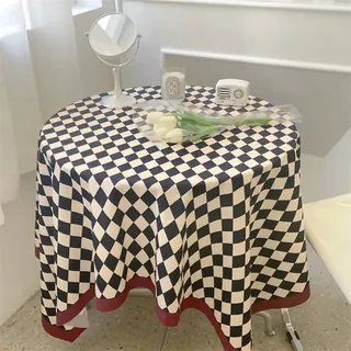 [tischdecke] Praktische Vintage-tischdecke Mit Karomuster Und Fransen – Rechteckig Oder Rund – 100 X 150 Cm – Schwarz-weiß – Kurzer Plüsch