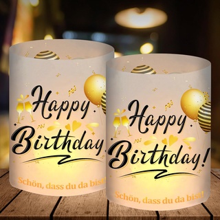 12 Windlicht Tischdeko Geburtstag, Happy Birthday Deko Schwarz Gold, Tischdekoration, Geburtstagsdeko Frauen Mann Mädchen Junge Kinder, Tisch Birthday Decorations, für Teelichter/Kerzen