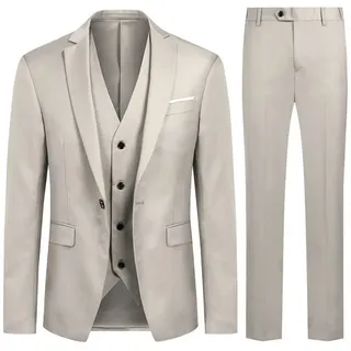 Allthemen Anzug (3 tlg) Herren Slim Fit Anzug Elegantes Anzugset für Business beige|weiß 56