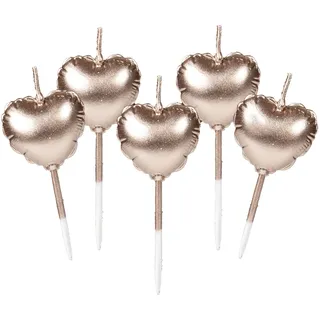 DECOCINO meets AMIRA - Kerzen-Set Herzen Rosegold 5-tlg - optimal für alle Torten, Kuchen oder Muffins, Muttertag, Geschenk, Herz, Dekoration, Geburtstagskerze, Dekoration, Deko Set