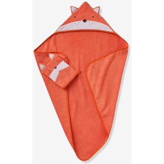 Vertbaudet Baby-Set: Badetuch und Waschhandschuh „Fuchs“ Oeko-Tex, orange, G1
