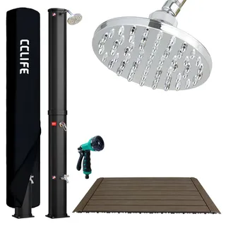 CCLIFE Solardusche 60L mit WPC-Bodenplatte und Handbrause Gartendusche Pooldusche Regendusche Außendusche , Schwarz - Schwarz
