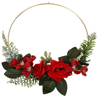 Wambere 1 Stück Hängen Kranz Blumenkranz Deko Künstlich Blumen,Girlande für Haustür Fenster Wand Hängepflanzen-Dekokranz für Hochzeit Party Garten,Hochzeit,Party,Festival,Weihnachten,Rot