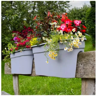 NYVI Blumenkasten Blumenkasten mit Halterung Flowerclip für Geländer XL 2er Set (2 St), Pflanzkasten für Balkongeländer - Recycelter Kunststoff – Wetterfest grau