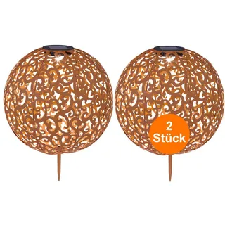 Solarleuchten Garten 2er Set Kugel Metall Rostoptik Solarlampe Außen Solar - Bunt