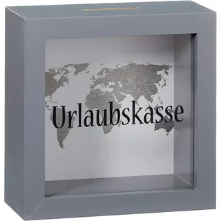 Spardose Urlaubskasse als Bilderrahmen aus Holz | Geldgeschenk Verpackung für Reise & Urlaub | Reisekasse Sparbüchse mit Weltkarte | Geschenk für Weltenbummler & Reisende