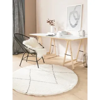 benuta nest Benno Hochflorteppich Ø 160 cm Weiß