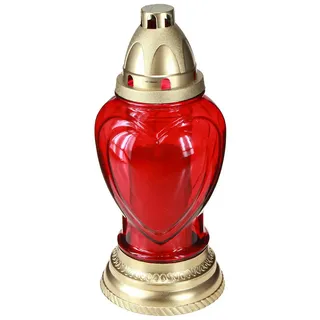 Viana Grabkerze Rot Herz Grablicht Glas Grablaterne Ø10,5cm H25,5cm Deko rot
