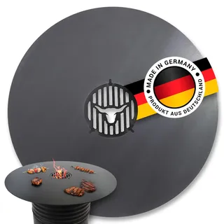 Feuerplatte Komplette Grillfläche 90cm INKL. Grilleinsatz – 10mm Stärke – Grillplatte für Feuertonne & Feuerschale – Plancha Grillring für BBQ & Teppanyaki - Massive Stahlplatte #591