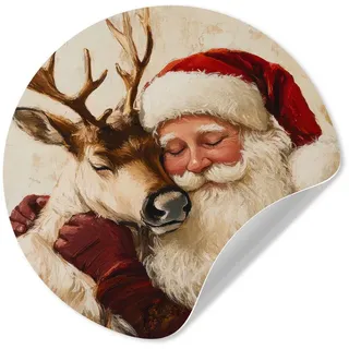 MuchoWow Wandsticker Weihnachtsmann - Rentier - Weihnachten (1 St), Wandtattoo Selbstklebend, Wohnzimmer Deko Aufkleber, 30x30 cm 30 cm x 30 cm x 0.1 cm