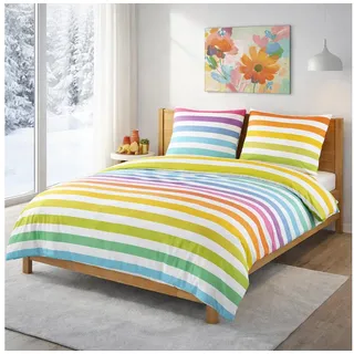 Buymax Bettwäsche Regenbogen, Rainbow 100% Baumwolle, Biber, 2 teilig, 135x200 cm Flanell 100% Baumwolle Winterbettwäsche mit Reißverschluss bunt