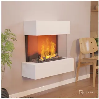 GLOW FIRE Elektrokamin Hölderlin Wasserdampf Kamin, Wandkamin, Elektrischer Kamin, Wasserdampfkamin mit 3D Feuer und Knisterfunktion weiß