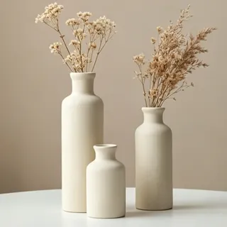 Keramik Vasen 3er-Set, beige Color, Kleine Blumenvasen für Pampas Gras und Getrocknete Blumen, Moderne Rustikale Bauernhaus Deko für Regal, Tisch, Bücherregal (Beige mit Geschenkbox)