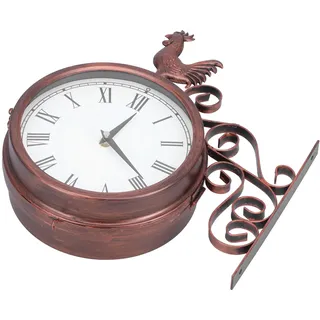 Wanduhr Aus Schmiedeeisen, Hahn, Doppelseitig, Antike Messing-wanduhr, Runde Wanduhr Mit Römischen Ziffern Für Haus Und Garten