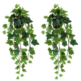 LuckyGreenery 2er-Pack Künstlicher Efeu, realistische Kunstpflanze mit Plastiktopf für Gartendekoration zu Hause und im Büro