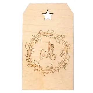Rayher Hängeetiketten Holzanhänger, 4,8 x 8,2 cm, Holz, mit Schriftzug, naturbraun, 1 Stück
