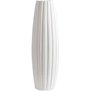 fanquare Einfache Weiße Streifen Große Bodenvase, Handgemachte Dekorative Vase, Hohe Keramik Vase für Blumen, Höhe 45cm