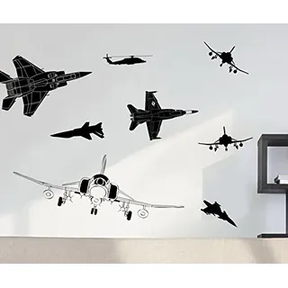 Lichi Wandtattoo Dekoration – Kampfflugzeug Vinyl, Schwarz, 42 x 58 cm, für Wand, Fenster, Glas, Metall, Möbel
