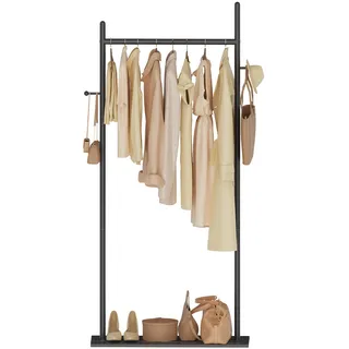 GUOHNHE Metall Garderobenständer, Jackenständer, 65x30x175 cm, Schwarz | Große Freistehend Kleiderständer für Kleidung mit Rock Slab Base und 2 Haken, Stabil Modern Garderobe für Räume