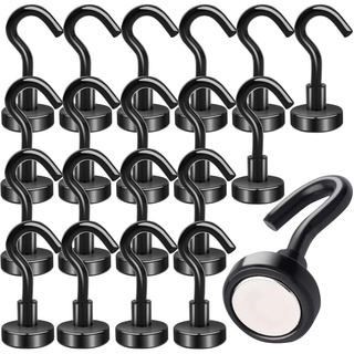 OCEUMAOA 20Stück Magnethaken Extra Stark 10kg Neodym Magnete mit Haken Stanzfrei für Eisentüren Kühlschränke Küchen Kleiderablage Büro Haken Magnete Schwarz 16mm Magnethaken