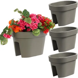 botle Satz von 3 Stück Balkonkiste Blumenkasten Geländerkasten Balkonkasten Geländertopf 39,5 cm | 12,3 L Grauer Stein Balkon-Blumenkasten oval