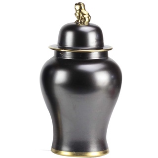 Fine Asianliving Chinesische Vase mit Deckel Porzellan Schwarz Gold B22xH38cm China Dekorative Vase Blumenvase Orientalische Keramik Vase