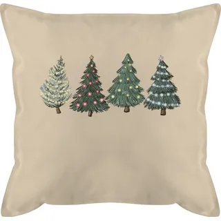 Shirtracer Dekokissen Weihnachtsbäume, Weihnachtskissen Christmas beige
