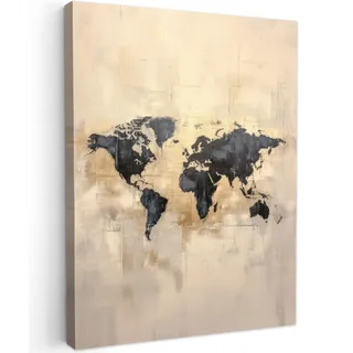OnlyWow© Gartenbilder Außen 50x70 cm Leinwand Außenbereich Outdoor Wall Art Decoration Wand Terrasse Deko Wetterfest Poster Weltkarte - Gold - Schwarz - Abstrakt