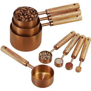 Kupfer-Messbecher und Löffel mit Holzgriffen, Dosierhilfe, 8-teiliges Set