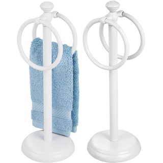 mDesign Handtuchhalter für den Waschtisch – freistehender Handtuchständer mit 2 Ringen für kleine Gästehandtücher – kompakte Handtuchhalterung aus Metall – 2er-Set – weiß