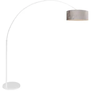 Steinhauer Stehleuchte / Bogenleuchte SPARKLED LIGHT, E27, mit Fussschalter + zylindrischem Schirm, weiß matt / Velours silber STE-7172W