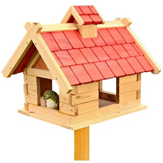 Feel2Home Vogelhaus Vogelhaus Vögelhäuschen Holz Vogelfutterhaus Futterhaus XXL Vogelvilla, Dachschindeln und Haus sind lasiert beige|bunt|rot