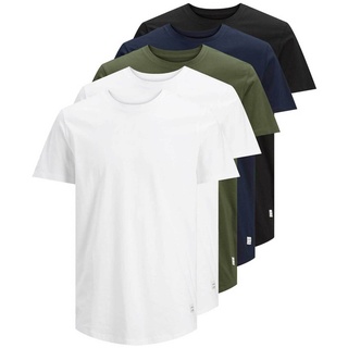JACK&JONES Herren T-Shirt, 5er Pack - JJENOA, kurzarm, Rundhals, Baumwolle, einfarbig Weiß/Grün/Blau/Schwarz L