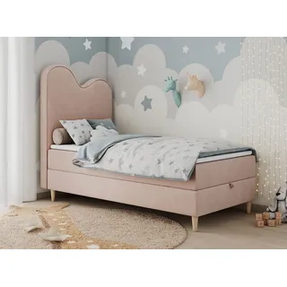 MKS MÖBEL Kinderbett FLOW (Set, Packung, H3-Matratze, Topper, Bettkasten, Jugendbett), Boxspringbett für Kinder, mit hohem Kopfteil, Einzelbett mit Matratze rosa