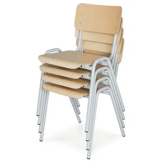 PROREGAL® Stapelstuhl Stapelstuhl 4er Set, Grau/Buche, aus Holz, HxBxT 80x38x41cm, Stapelbar grau