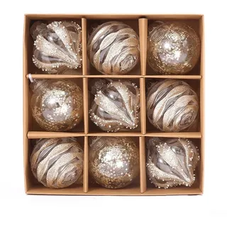 Weihnachtskugeln, 9 Stück, 8 cm, Weihnachtsbaumschmuck, hängende Kugel für Urlaub, Hochzeit, Party (Champagner)