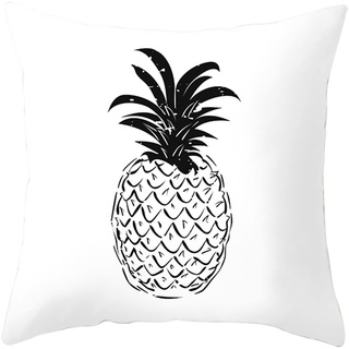 Homxi Kissenbezüge 50x50 cm,Polyester Loungekissen Ananas zeichnen Kissenbezüge Dekokissen Weiß Schwarz