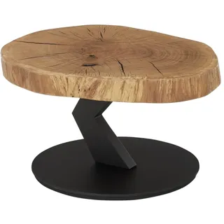möbelando Couchtisch >Biloxi< rund, mit massiver Eichen-Baumscheibe, Metallgestell schwarz, Bodenplatte HWP, Ø ca. 75 cm, 5 Weichboden-Rollen, modernes Design, zerlegt geliefert