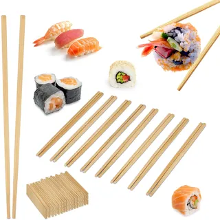 Relaxdays Essstäbchen, 144 Paar, Bambus, Länge: 24 cm, wiederverwendbare Sushistäbchen, chinesische Stäbchen, natur