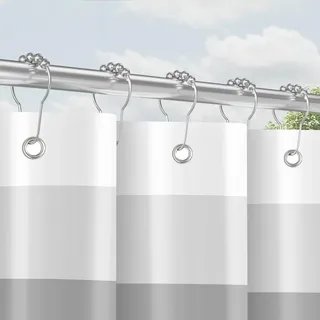 Duschvorhang mit Metall Duschvorhangringe 180x200 cm Schiene Grau, Beschwerter Saum Antischimmel Textil, Wasserabweisend, Waschbar Polyester Badevorhänge Set mit Ösen für Badezimmer, Badewanne