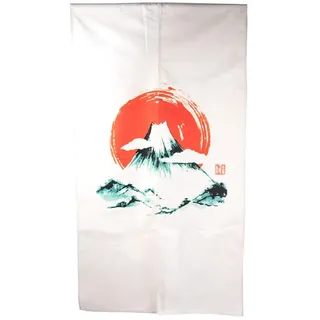 Lachineuse – Japanischer Noren-Berg Fuji & aufgehende Sonne – Japanische Vorhanglandschaft – Tür- und Wanddekoration – 90 x 150 cm – traditionelle Malerei – asiatisches Dekor – weiße Farbe