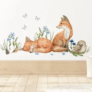 Mica-Mica Waldtiere Wandtattoo fürs Kinderzimmer, Wanddeko, Wandsticker (X-Large, Füchse)