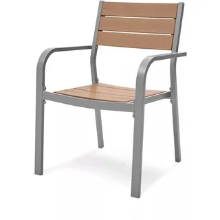 ASKON Gartenstuhl aus Aluminium und Holz-Optik, stapelbar, 6 Stück, Gartenstuhl Stapelsessel Gartenmöbel Stapelstuhl