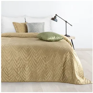 Eurofirany Tagesdecke LUIZ6 Wende-Bettüberwurf aus Samt – gesteppt, in drei Größen, zweiseitig, gesteppte Decke beige|braun 220 cm x 240 cm
